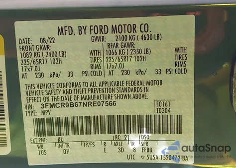 2022 Ford Bronco Sport Big Bend from USA, damaged, VIN 3FMCR9B67NRE07566